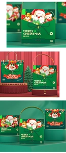 Detail of Christmas gift bag with festive Merry Christmas printing and rope handles