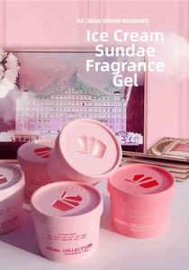 Detailed view of pink sundae-shaped car fragrance gel with stylish cutout lid design