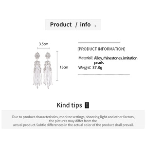 Spécifications détaillées de taille pour boucles d'oreilles longues à glands et perles