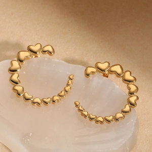 Heart C-Shaped Hoop Earrings Stainless Steel High Polished Minimalist Fashion Jewelry Waterproof Sweatproof For Women