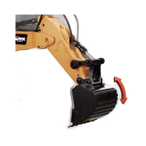 Rechargeable RC excavator toy featuring a movable yellow mechanical arm and black shovel