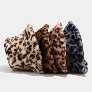 Stylish leopard print faux fur bucket hats for women in five assorted winter colors