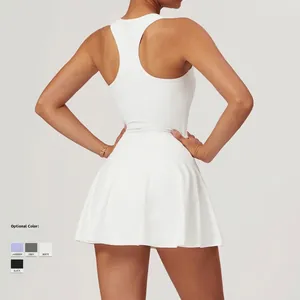 White racerback tennis dress for women showing a stylish back view and elastic fit