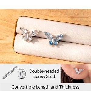 Butterfly Zircon Screw Back Stud Earrings Titanium Steel Copper Cartilage Piercing Niche Elegant Jewelry For Women