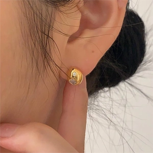 Minimalist 925 silver gold-plated stud earrings with round and square zircon stones