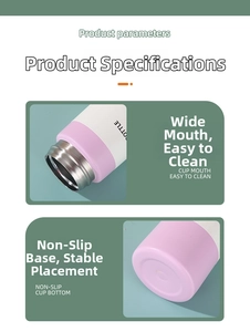 Detail view of the easy-to-clean wide mouth and non-slip silicone base of pink insulated cup