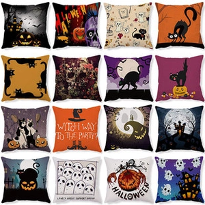 Detailed grid showing sixteen different Halloween cushion cover patterns and designs
