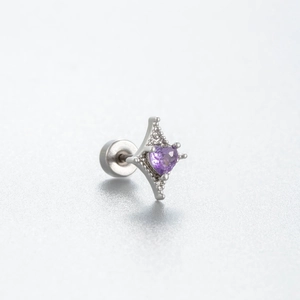 Ohrstecker aus Titanstahl mit violettem Herz-Edelstein und Zirkon-Sternanhänger