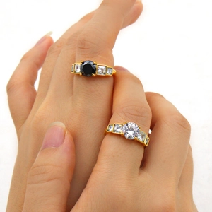Luxury Geometric Stainless Steel Rhinestone Ring For Women Gold Plated Engagement Wedding Finger Ring Fashion Jewelry