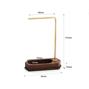 Detailed size chart showing dimensions of wood base and metal jewelry display stand