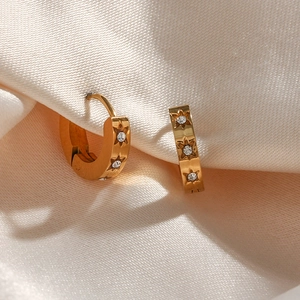 18K gold plated stainless steel hoop earrings with crystal star engraving for women