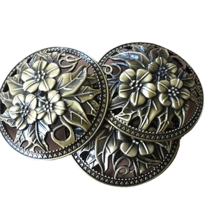 Three antique bronze vintage hollow flower pattern decorative metal covers for incense burners