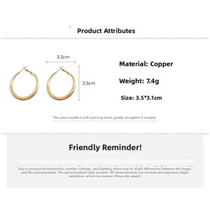 Detailed spec view of 3.5x3.1cm gold plated round hoop earrings with silver pins