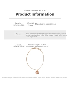 Detail view of the round zircon pendant necklace showing exact dimensions and weight data