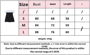 Size chart for women's bow dress showing S, M, L measurements in centimeters for bust and waist