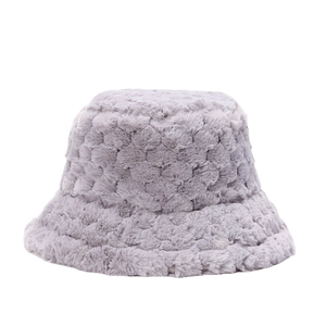 Plush grey bucket hat with thick thermal texture for winter outdoor warmth and comfort