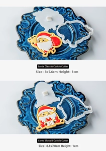 Detail view of large Santa Claus cookie molds showing specific dimensions and embossed patterns