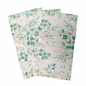 33x40cm rectangular napkins with watercolor green eucalyptus and gold leaf patterns