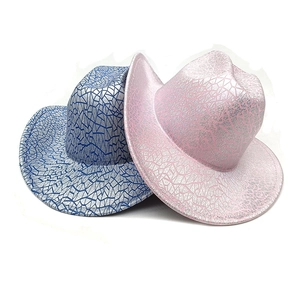 Western Cowboy Hat Metallic Cracked Pattern Shiny Polyester Wide Brim Festival Party Music Performance Headwear