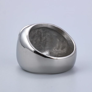Vintage polished stainless steel wide band ring for men with a smooth rounded arc design