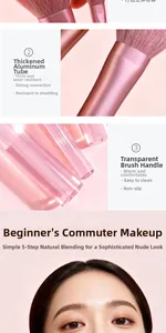 Detail of pink makeup brushes showing soft bristles, aluminum tubes and clear handles