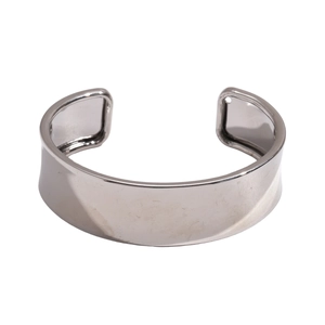 Minimalist silver geometric open cuff bracelet with a smooth metallic finish for women