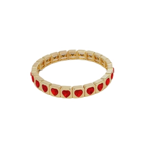 Bracelet élastique doré à la mode avec pierres de zircone cœur rouge pour femmes