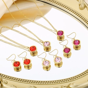 Elegant 18k gold plated jewelry set featuring quadrilateral zircon necklace and earrings