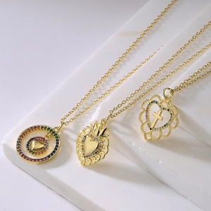 Heart Pendant Necklace With Rainbow Colorful Zircon 18K Gold Plated Copper INS Elegant Jewelry Women Fashion Accessory