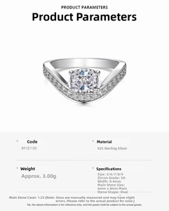 Detail of V-shaped S925 sterling silver ring with 1.25ct oval-cut zircon and pave setting