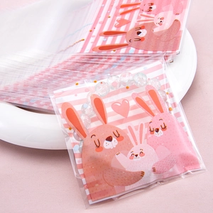 Bolsas de plástico autoadhesivas con dibujos de conejos para galletas y caramelos dulces