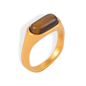 Vintage-Ring aus 18k vergoldetem Edelstahl mit rechteckigem Tigerauge-Stein für Damen