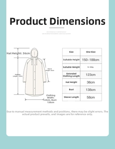 Size chart for portable EVA raincoat showing dimensions 123cm length and 138cm chest size