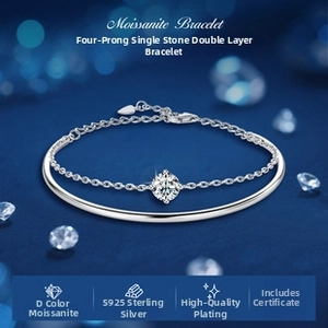Detail of S925 sterling silver double-layer bracelet with D color moissanite stone