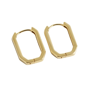 Minimalist square geometric 925 silver hoop earrings with polished gold finish