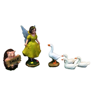 Lot de 5 figurines miniatures de jardin féerique en résine avec fée et animaux