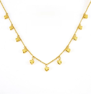 Detail of 18K gold-plated stainless steel necklace with small heart charms and link chain