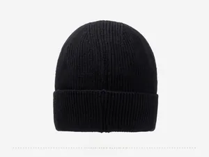 Detailed back view of a black ribbed knit beanie showing high-quality stitch texture