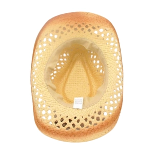 Vue détaillée de l'intérieur du chapeau en paille avec maille aérée et bandeau
