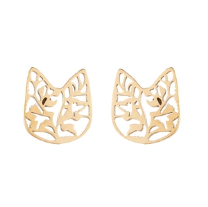 Gold hollow cat ear stud earrings in stainless steel with a minimalist geometric design