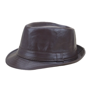 Klassischer dunkelbrauner Fedora-Hut aus PU-Leder im Vintage-Jazz-Stil für Herren