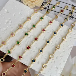 Bracciali placcati oro 18 carati con zirconi a forma di cuore e cristalli scintillanti