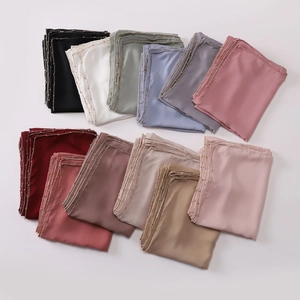 Satin silk shawls with beaded edge details in various solid colors for women