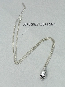 Silver skull pendant necklace for men with 55+5cm adjustable chain length detail
