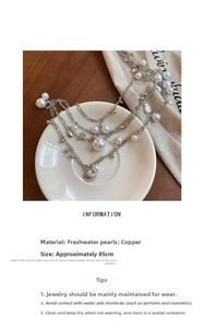 Detail of 85cm double-layer pearl and shell waist chain in elegant silver finish