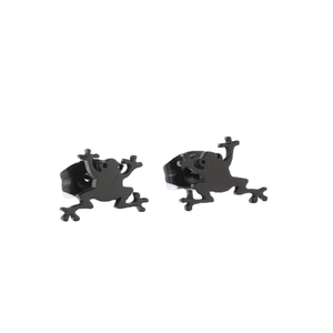 Cute black frog-shaped stud earrings in stainless steel with a matte finish for women
