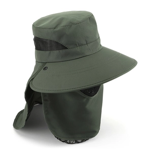 Dunkelarmeegrüner Outdoor-Sonnenhut mit abnehmbarem Gesichtsschutz und Nackenschutz für UV-Schutz