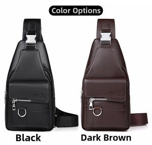 Detail view of premium lychee texture leather sling bags in black and dark brown colors
