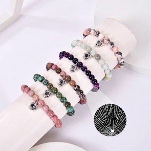 Agate stone bracelets with heart projection pendant showing I Love You in 100 languages