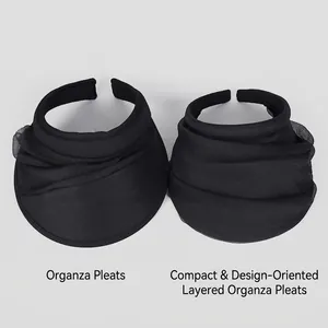 Women's black organza open top sun hat with pleated ruffle design for UV protection